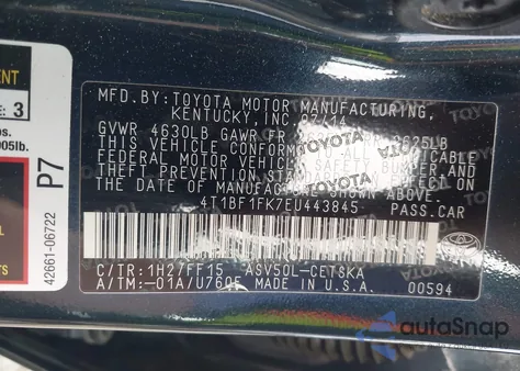 2014 Toyota Camry Se z USA, uszkodzony, nr VIN 4T1BF1FK7EU443845